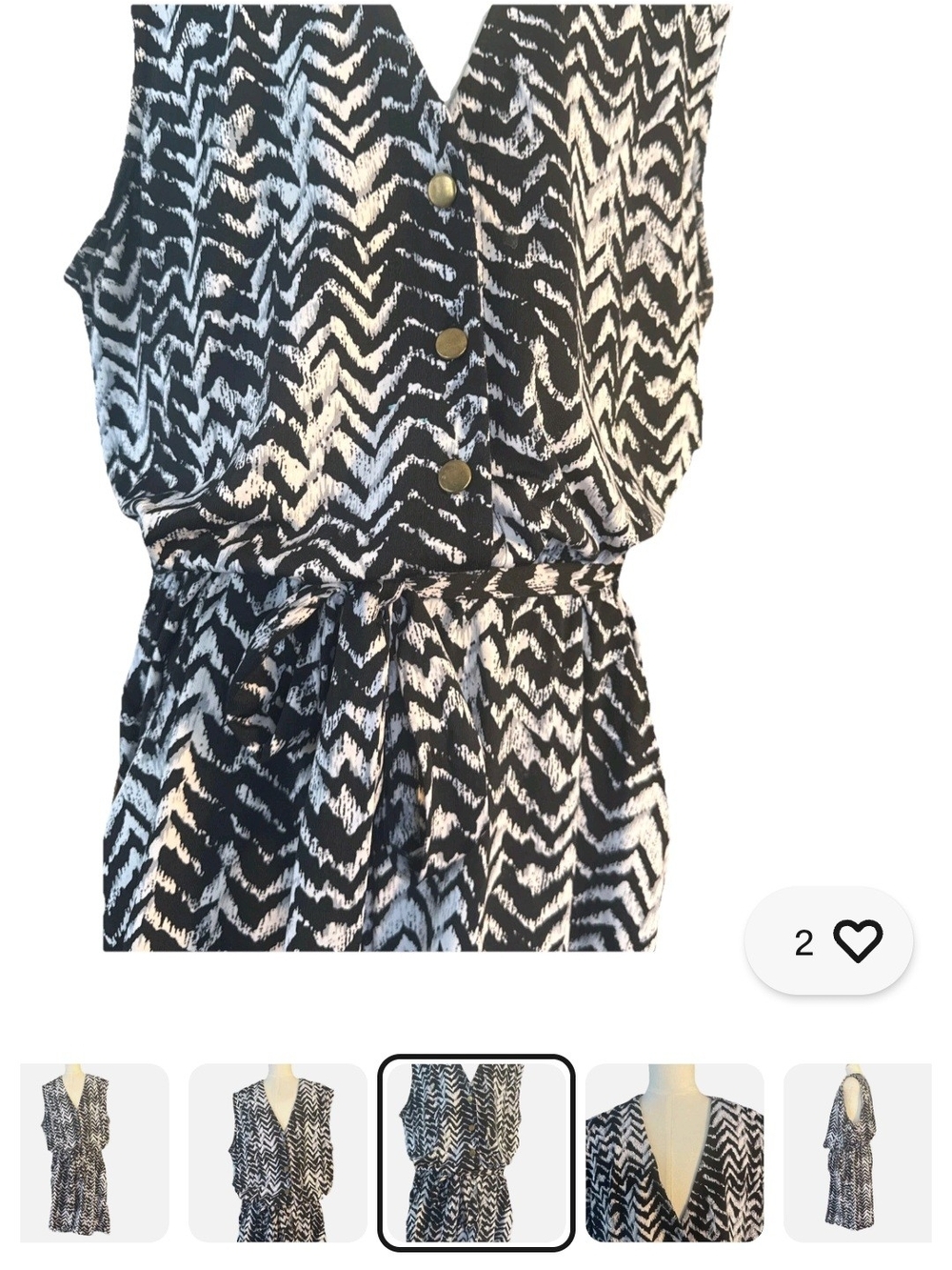 Venus Black & White Sleeveless Printed V-Neck Romper with Tie Waist - Picture 6 of 8